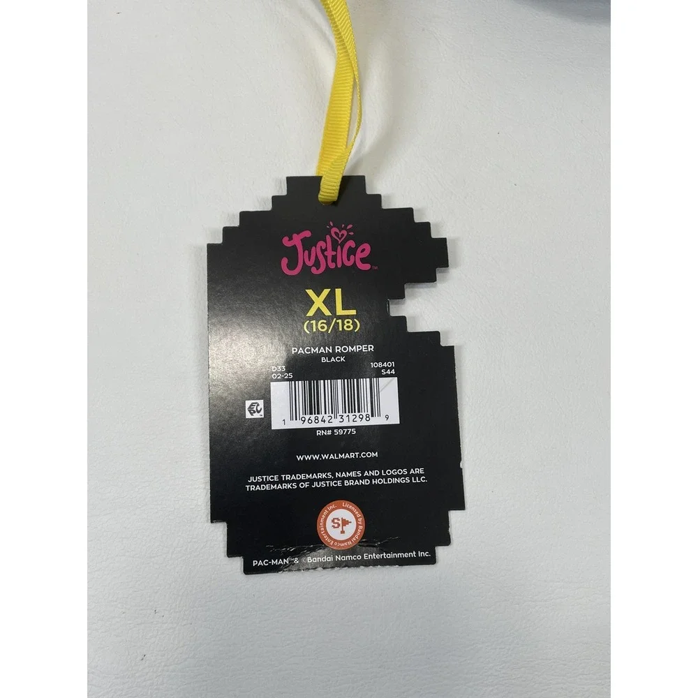 Justice Girls Pacman Romper Size XL Black Zip Front Drawstring‎ Waist